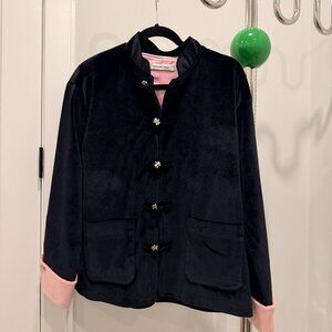 Galliano Landor Black & Pink Velvet Tang Suit Jacket Size xs